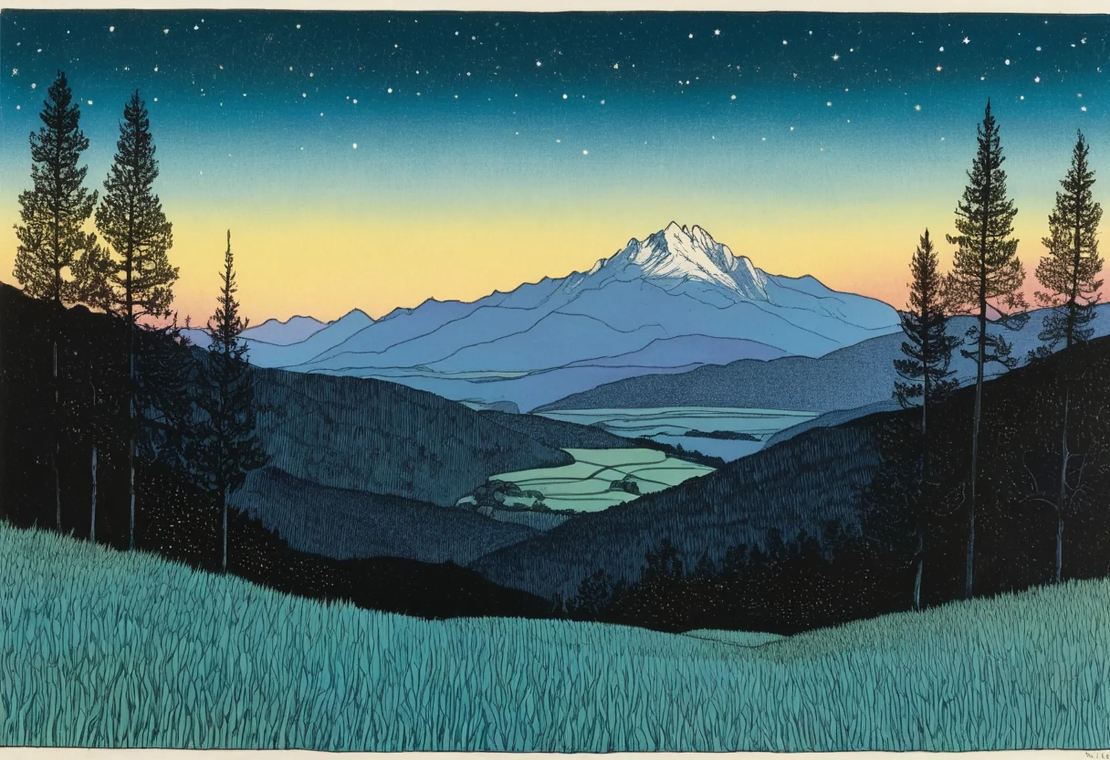 A mountain under the last stars before dawn