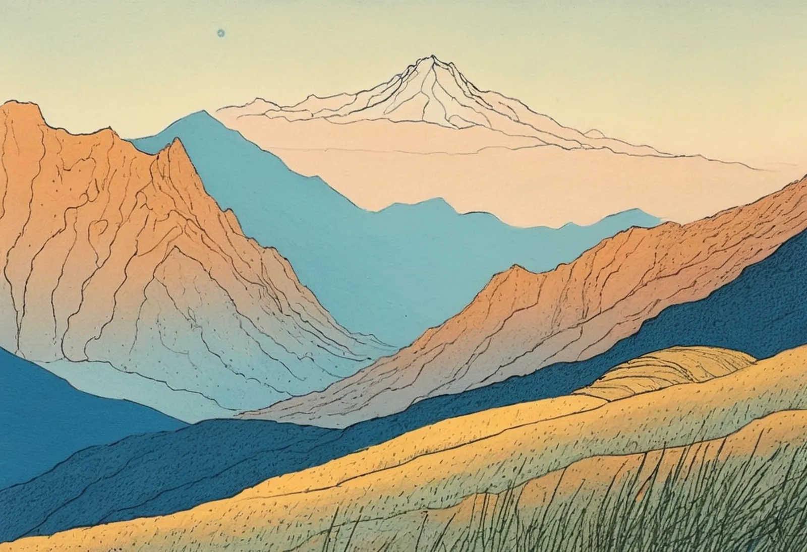 Mountain ridges with the highest peak in the middle — the shape behind sanzan and sanson
