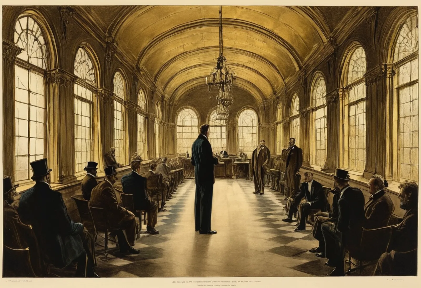 A single figure surveys the trading floor — the film’s picture of the Composite Man